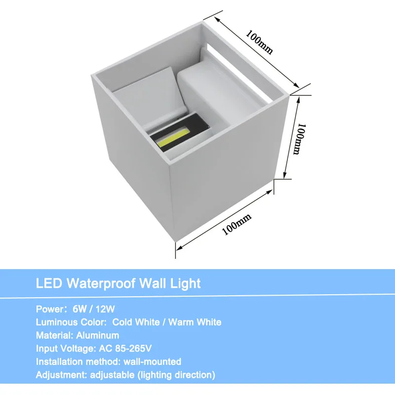 Adjustable IP65 Waterproof Indoor & Outdoor Cube Cob LED Wall Lamp Living bedroom Restaurant Up And Down Led Garden Porch Light | Лампы и