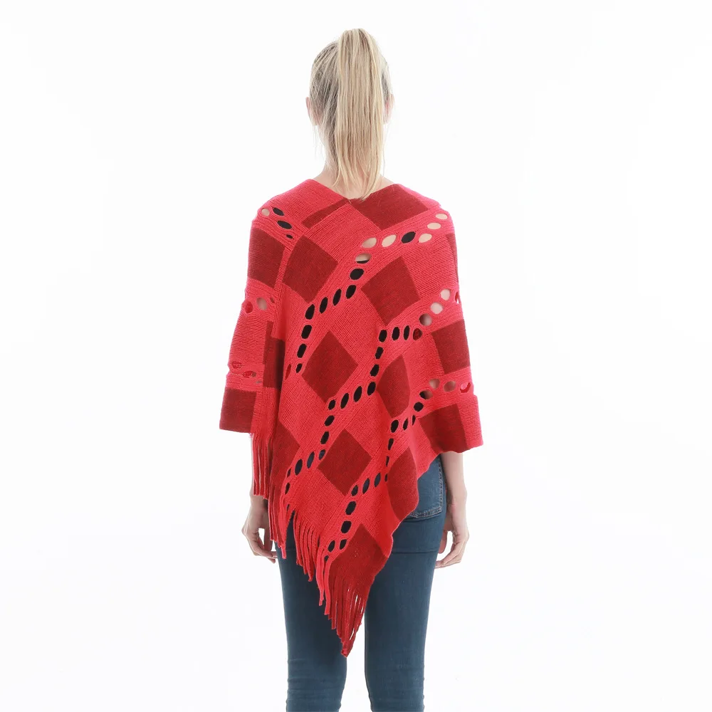 

Women's Knitted Hollow Out Plaid Irregular Tassel Pullover Sweater Summer Sexy Fashion Jumpers Harajuku Vintage Oversized Cloak
