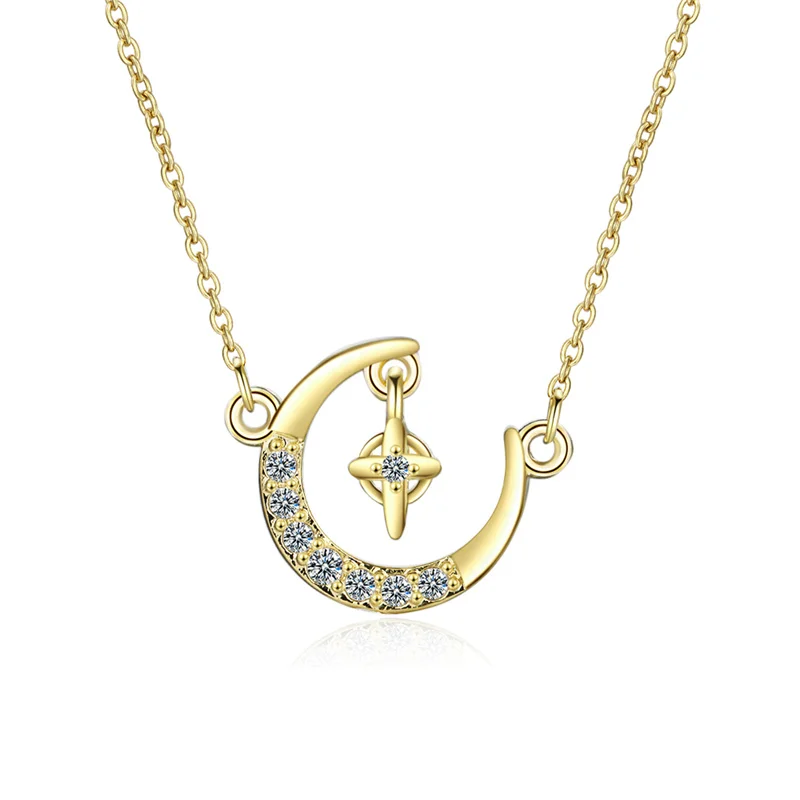 

New Trendy Moon Star Cross Pendant Necklace For Women Jewelry Gold Charming Clavicle Necklaces Silver Plated Chain Choker Female