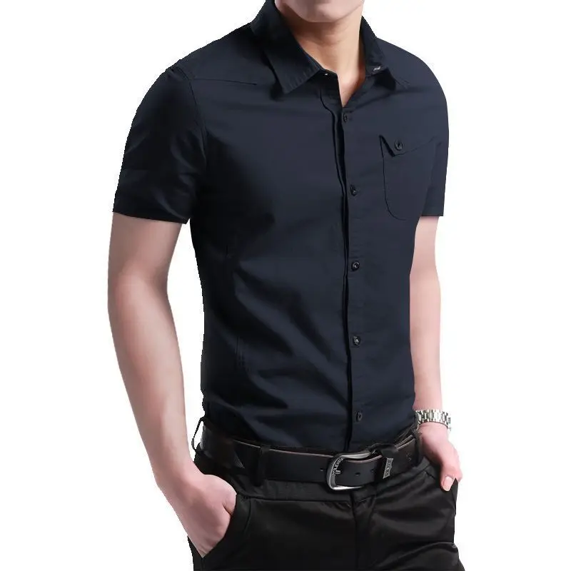 

Men's Clothing Shirt Slim Short-Sleeved Summer Pure-Cotton Youth Backing New-Products