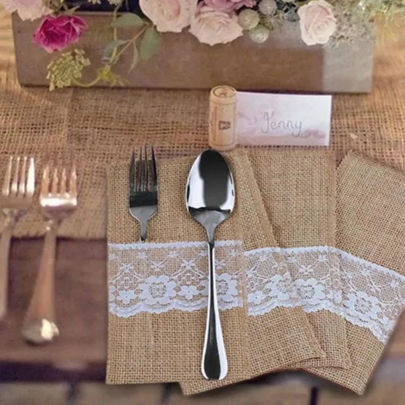 10 шт. натурального джута в декорированном мешковиной горшке столовые приборы