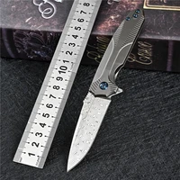 tigend damascus steel folding blade titanium knife ball bearing mini outdoor knife with survival edc tool tactical pocket knives