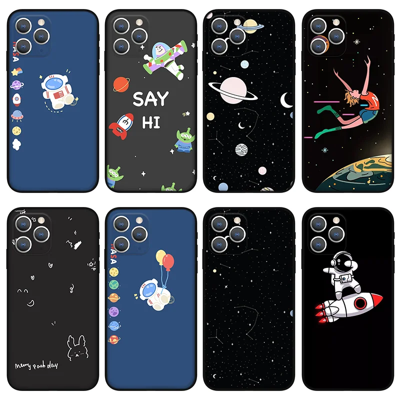 

Funny spaceman Phone Case For iPhone 11 12 Pro Max X XS XR Xs Max Mini 6 6s 7 8 Plus se black Silicone Case