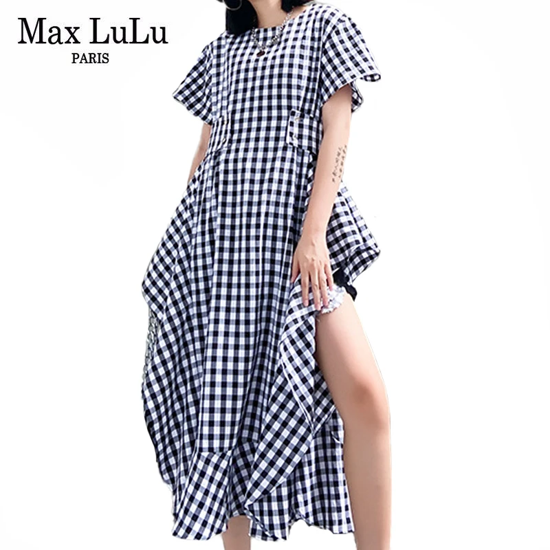 Женское длинное платье в клетку Max LuLu повседневное Свободное Корейском стиле