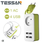 TESSAN ЕС Мощность пропилен-каучука прокладки с 1 розетка переменного тока 4 Порты USB 5V 2.4A 1,5 M5FT удлинитель с Стабилизатор напряжения и защита от перегрузки
