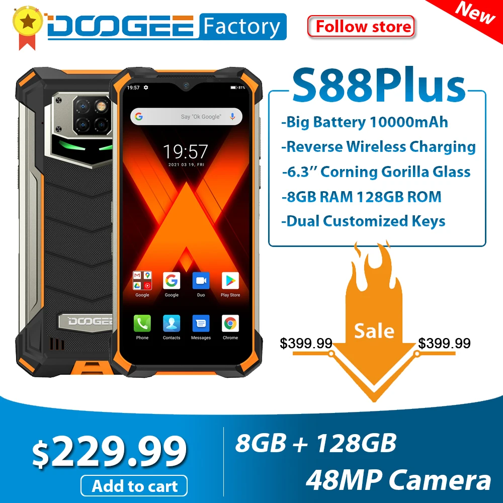 Глобальный DOOGEE S88 плюс IP68/IP69K прочный мобильный телефон 10000 мА/ч 8 Гб 128 Android 10
