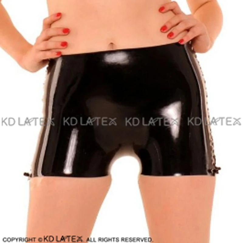 Black Low Waist Sexy Latex Panties With Lacing At Two Sides Rubber Boyshorts Briefs Shorts Underpants Underwear Bottom DK-0170
