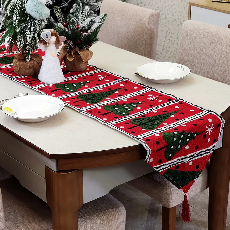

Креативная красная скатерть на стол с изображением дерева, Санта-Клауса, Рождественская скатерть для ужина, праздника, вечеринки, украшение для дома, Рождество