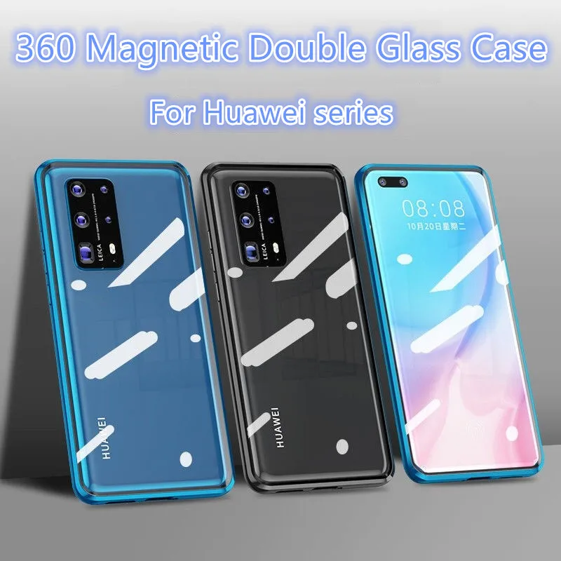 360 магнитный чехол с двойным стеклом для Huawei P40 Pro P30 чехлы из закаленного стекла