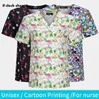 Операционной с принтом медсестры топ с принтом с героями мультфильмов, футболка фармацевта ПЭТ клиника спецодежды с антипригарным покрытием для волос медицинский Топы Рабочая одежда
