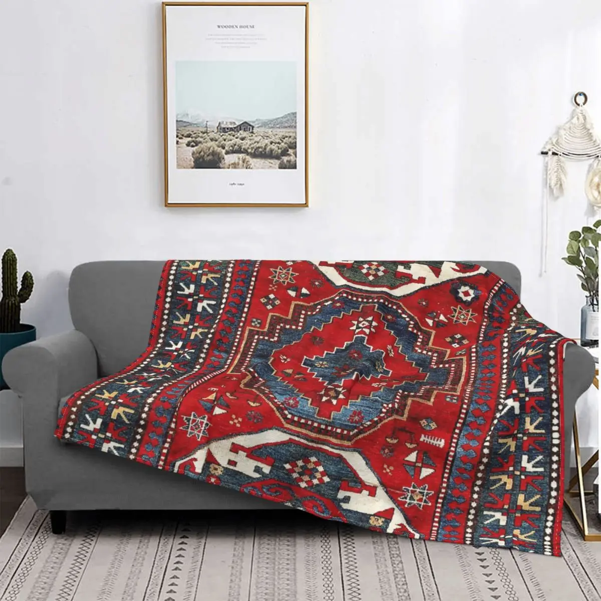 

Kazak-Manta antigua de tres medallones, colcha de cama a cuadros de muselina, manta de lana 150, colchas de verano