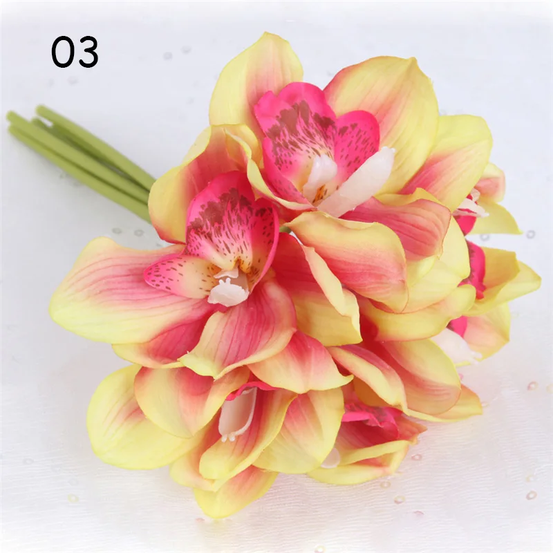 03 1 Набор, настоящее прикосновение, cymbidium, 6 головок, для украшения стола, цветок, сделай сам, для свадьбы, невесты, ручная работа, цветы, домашний декор, искусственная Орхидея - Цвет: 03