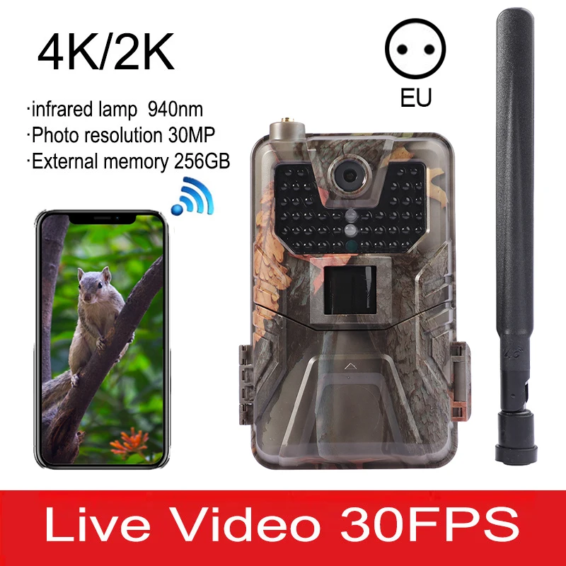 

4K 30FPS Live Video Hunting Trail Camera 4G MMS 30MP Infrared Wildlife Surveillance Camera Night Vision Photo Trap Cloud Service