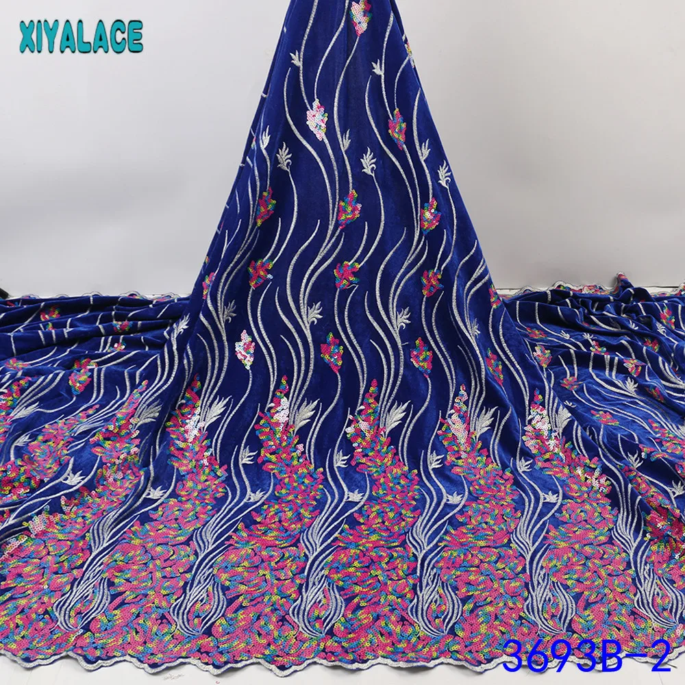 

Latest High Quality 2020 French Lace Fabric Nigeria Velvet Lace Embroidery Fabric with Sequence Party Asoebi Dresses KS3693B