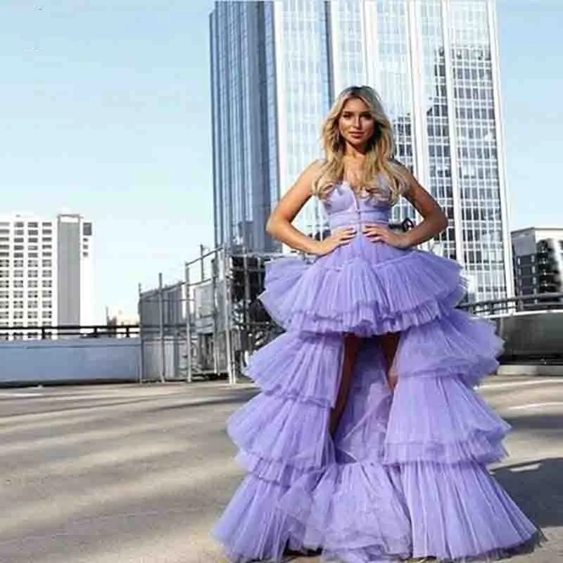 

Hi Low Evening Dresses Custom made abiye Tiered Long Prom Dress Layered Evening Gowns Sweetheart robe de soiree abendkleider
