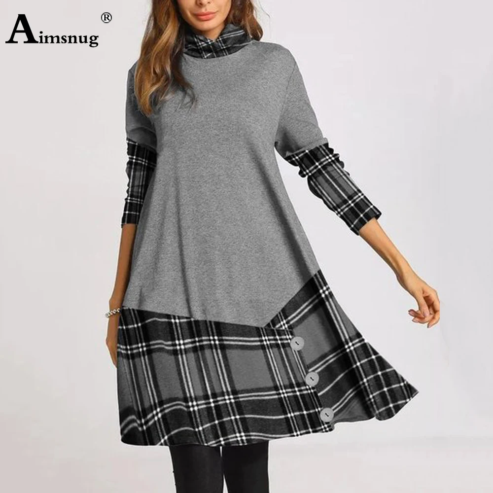 

Plus size 4xl Long Sleeve Women Elegant Dress Patchowrk Plaid Dresses 2021 Spring Autumn Dress Mini Vestidos Femme Jersey Mujer