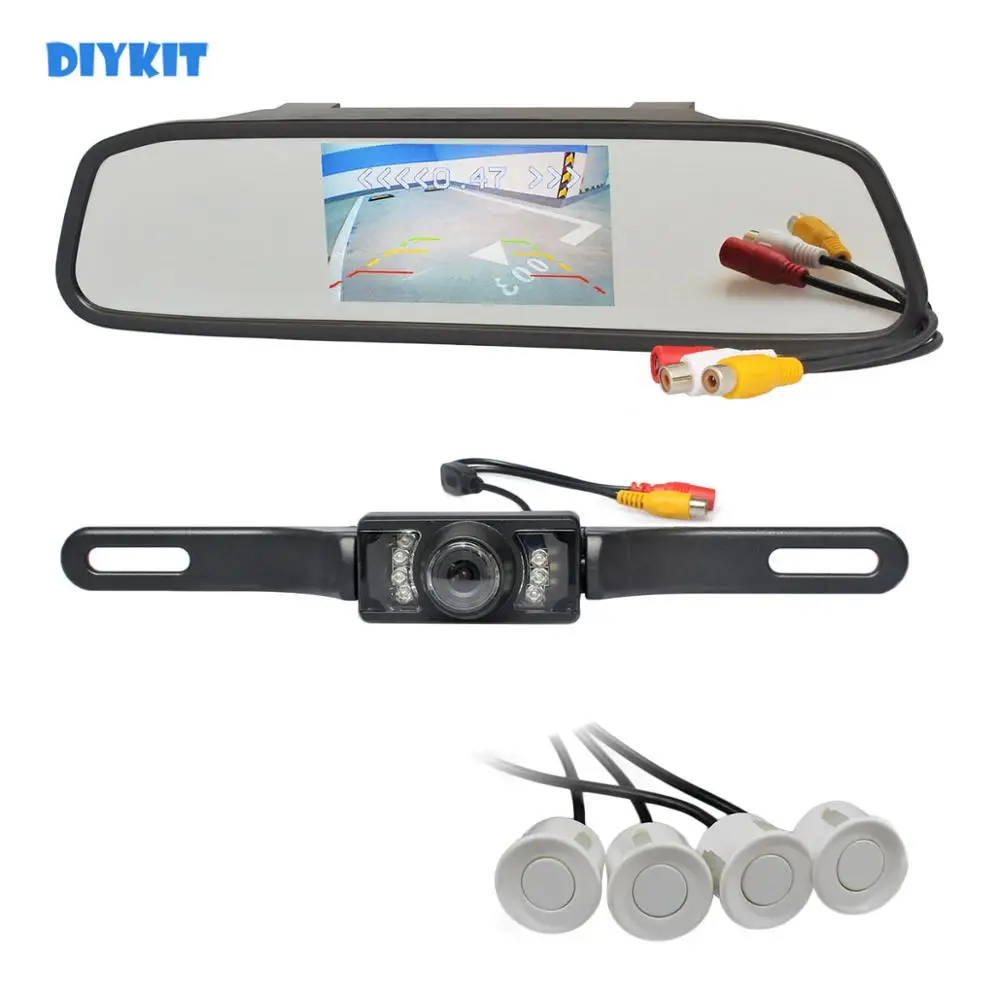 Зеркало заднего вида DIYKIT 4 3 дюйма монитор + радар для парковки видео Инфракрасная