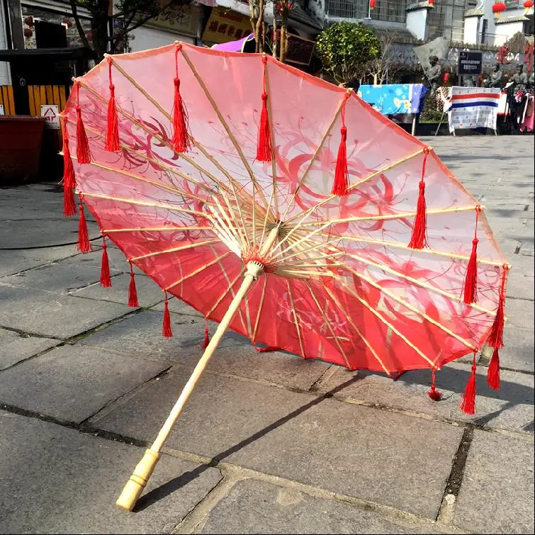 Бумажный зонтик с кисточкой масляный в старинном стиле волшебный шариками для