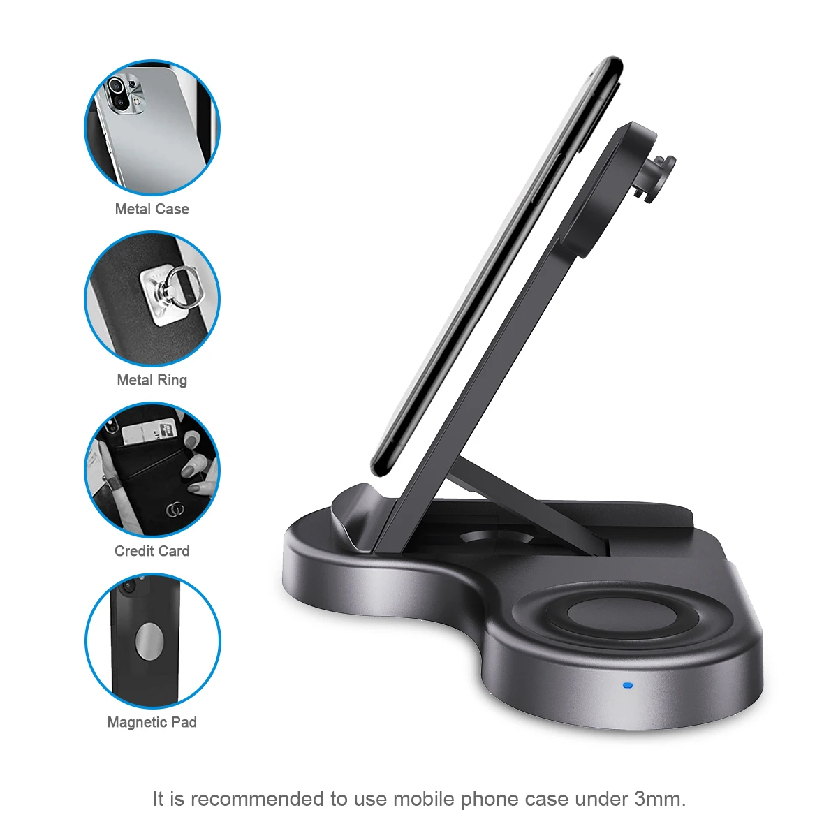 

Ockered 15W Wireless Charger 3 in 1 Foldable Portable Super Quick Wireless Charger Stand Wireless Charging Pad For IPhone