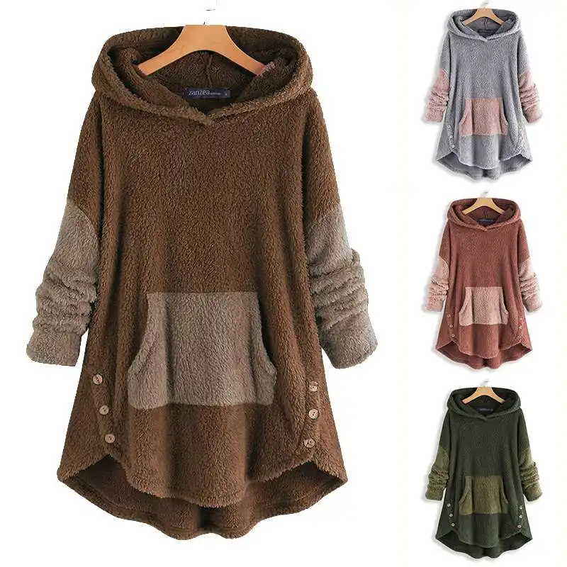 Винтажные женские толстовки 2021 зимние с капюшоном пушистые пальто Повседневная