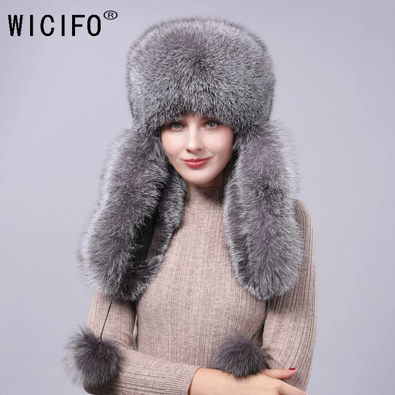 

2019 Hot Sale 100% Real Silver Fox Fur Hat Women Real All Fur Cap Fox Fur Knitted Hats Female Thick Warm Headwear Hats