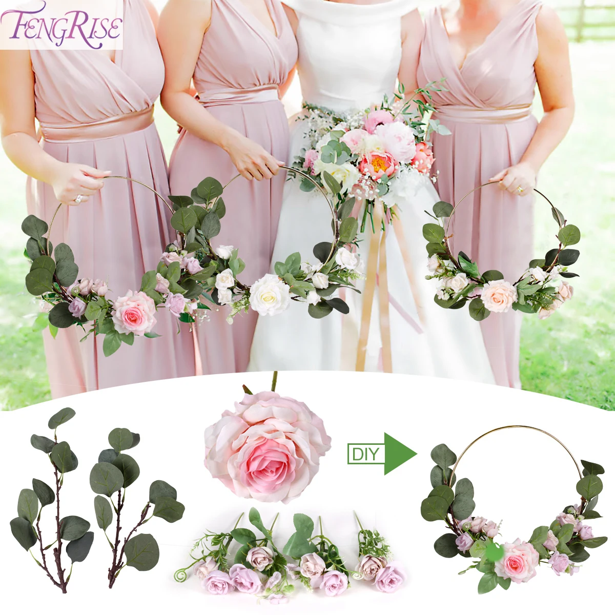 FENGRISE DIY Металлический Венок, гирлянда, украшение для свадьбы, невесты, цветы, Ловец снов, обруч, декор для свадьбы, Свадебный декор