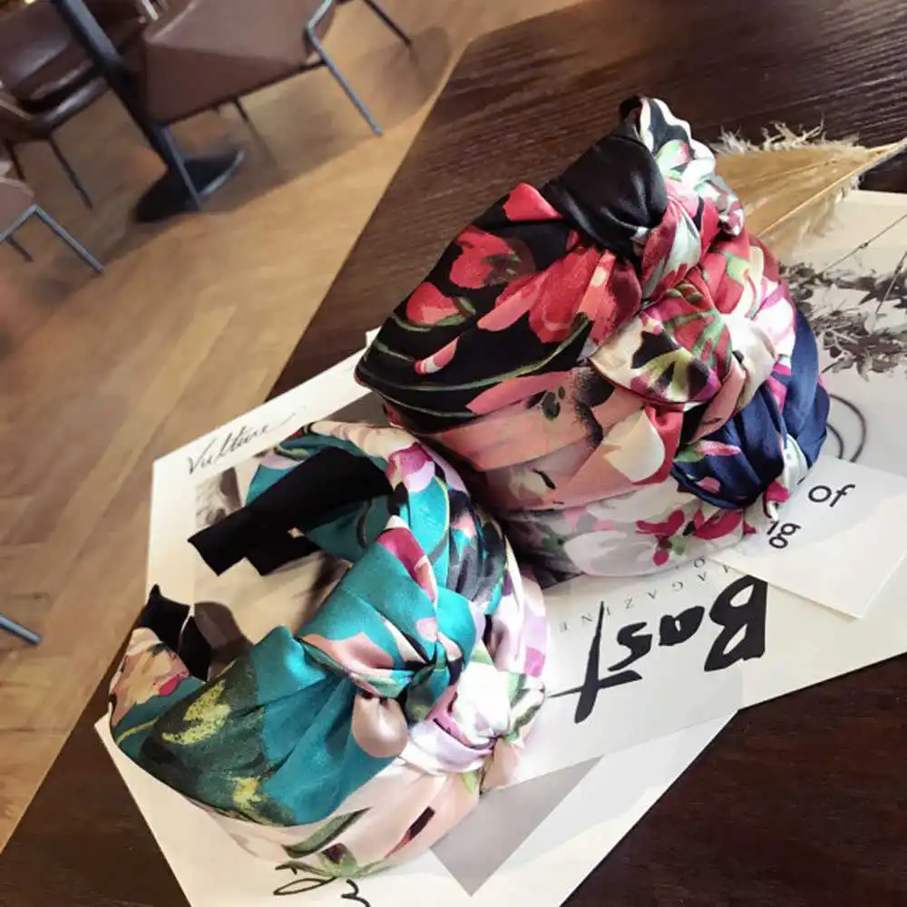 

Simple, wide floral style hairband hair bow satin flower for female turban accessories for make-up