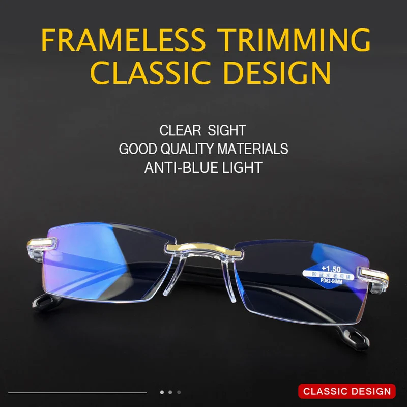 

New Anti Blue Ray Reading Glasses Men Women Rimless Cutting Presbyopia Eyewear for Ladies Blue Light Glasses