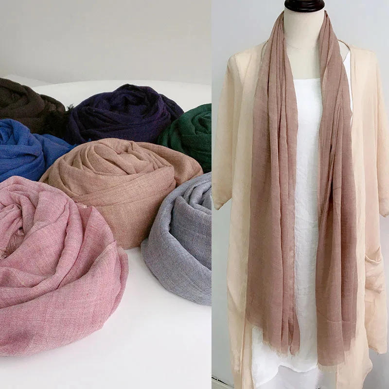 

Retro Colored Cotton Lengthened Scarf Slender Silk Scarf Korean Version Pure Color Versatile Art Lengthened Silk Scarf