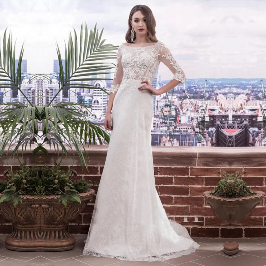 Свадебное платье с рукавами Vestido de noiva винтажные Кружевные Аппликации Свадебные платья на заказ длиной до пола