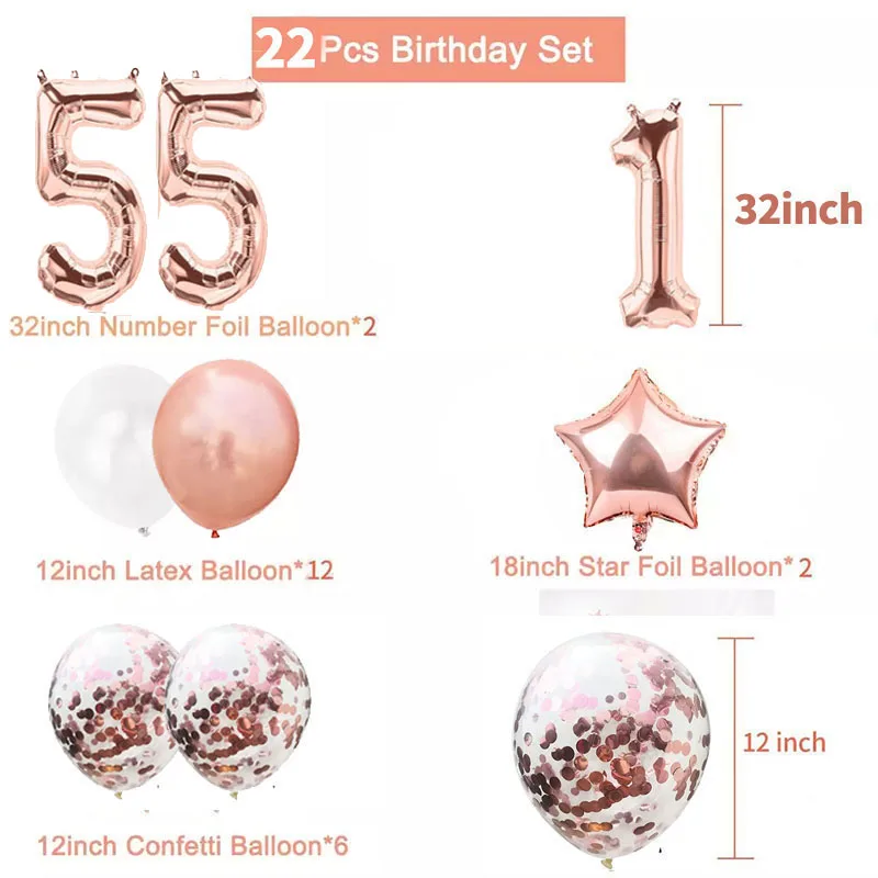 55-летняя фотография Цвет: розовое золото цифры фольга латекс возбуждающие шары