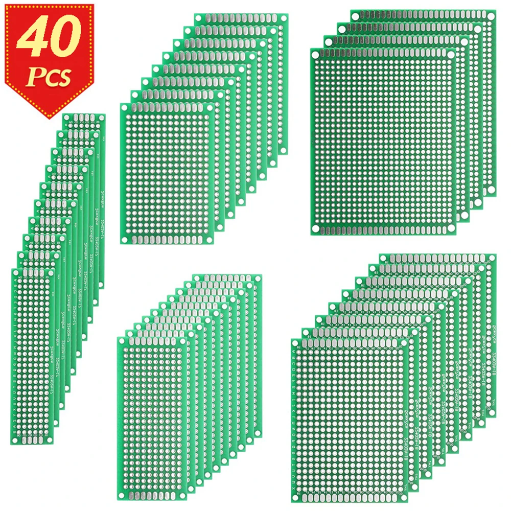 

40 PCs PCB DIY Double-sided Prototyping PCBs Circuit Boards Kit, 5 Size Universal Untraced Perforated Printed Circuits Boards