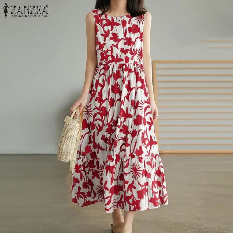 

ZANZEA ELegant Floral Maxi Dress Women's Summer Sundress Casual Sleeveless Tank Vestidos Female Printed Robe Femme Faldas Largas
