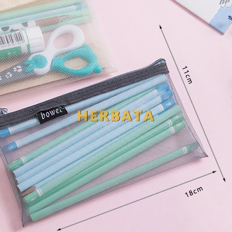 Creative simple transparent gauze large-capacity portable zipper pencil case student stationery bag pouch desk organizer | Канцтовары