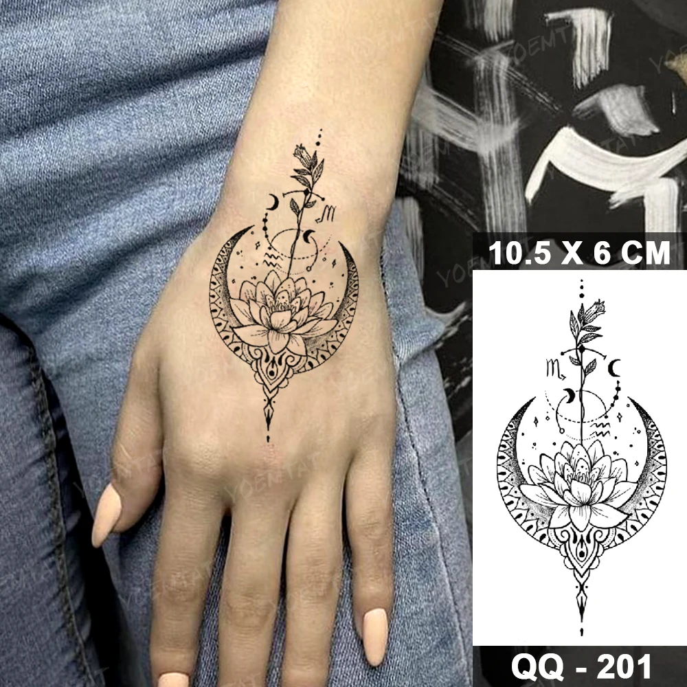 Переводная Временная тату-наклейка Лотос крест компас линия водостойкая детская