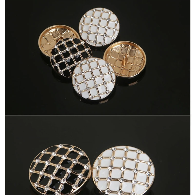

10pcs/lot White&Black Round Metal Clothing Buttons Embellishments for Clothing 20mm Fashion Rhinestone Buttons for Needlework