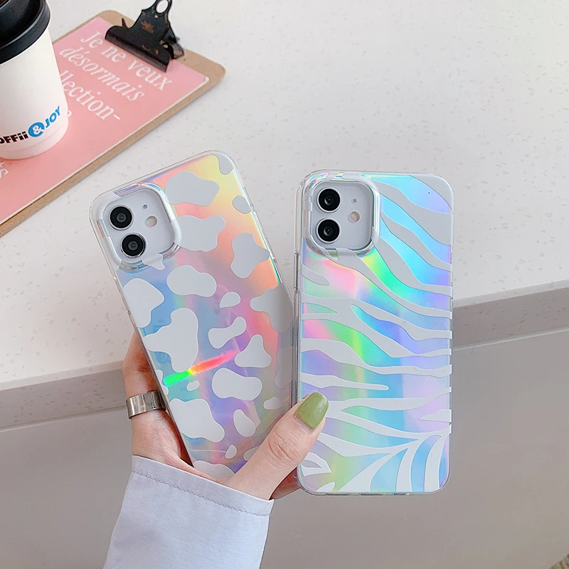 

SHACK fashion laser Zebra pattern Leopard custodia morbida in silicone per iPhone 12 Pro Max 7 8 Plus X XS XR 11 SE 2 Cover