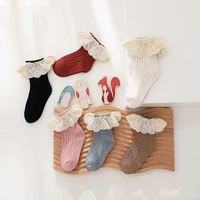 2021 autumn winter of children lace stockings vertical stockings student stockings solid color wild stripesocks cute children s