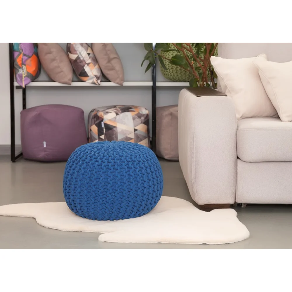 Кос пуф банкетка Delicatex вязаный синий|Кресла-пуфы| |