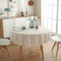 nordic solid color tassels table cloths elegant decor cotton linen round dining tablecloth party hotel desk covers dustproof 1pc