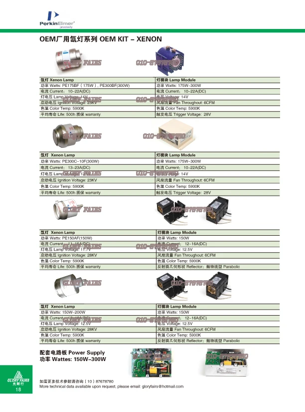 Ксеноновая дуговая лампа PerkinElmer PE300BF 300 Вт BFW Acmi Aesculop Circon Linvatec Smith nicol ORC