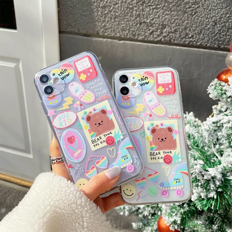 

Transparent Bear Iphone Mobile Phone Case 12promax Silicone All-inclusive X Apple 11 Applicable 7plus Painted Protective Cover