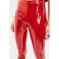 women skinny latex faux leather pants pu patent leather zip split trouser plus size ladies slim sexy high waist leggings custom