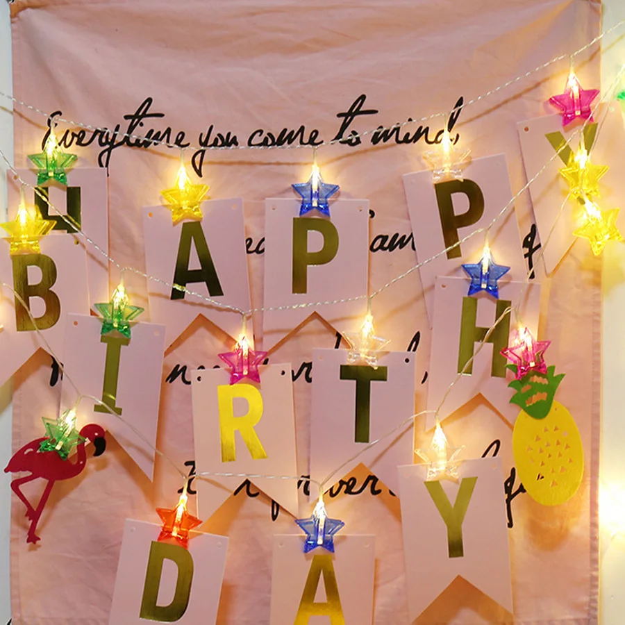 Новогодние украшения гирлянды открытки фото зажим 1 5 м10led 3м20led 6м40led Звездные с