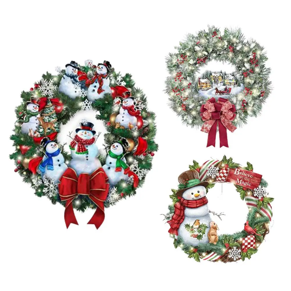 

Рождественская гирлянда со снеговиком, милые Подвески в виде венков Санта-Клауса с красным шарфом и бантом для дома, улицы, дома, кухни, окон ...