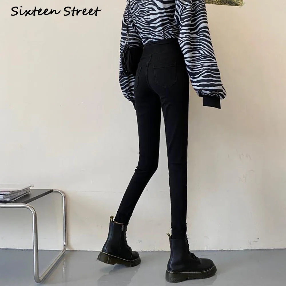

Design Chic Lace Up Skinny Female Jeans Trousers Pants Women High Waist Aesthetic Button Zipper Slim Korean Clothing Denim 2020