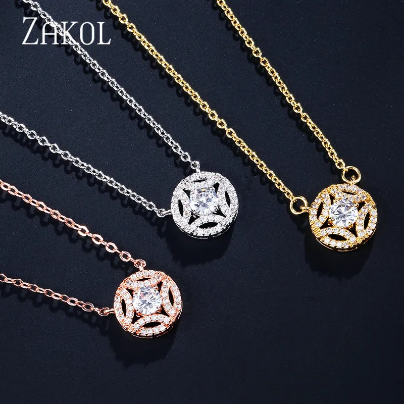 ZAKOL классические круглые серьги с кубическим цирконием ожерелье набор для женщин