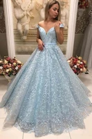 light blue quinceanera dresses lace 2021 ball gown off shoulder sweetheart long floor length prom gowns sweet 15 formal party
