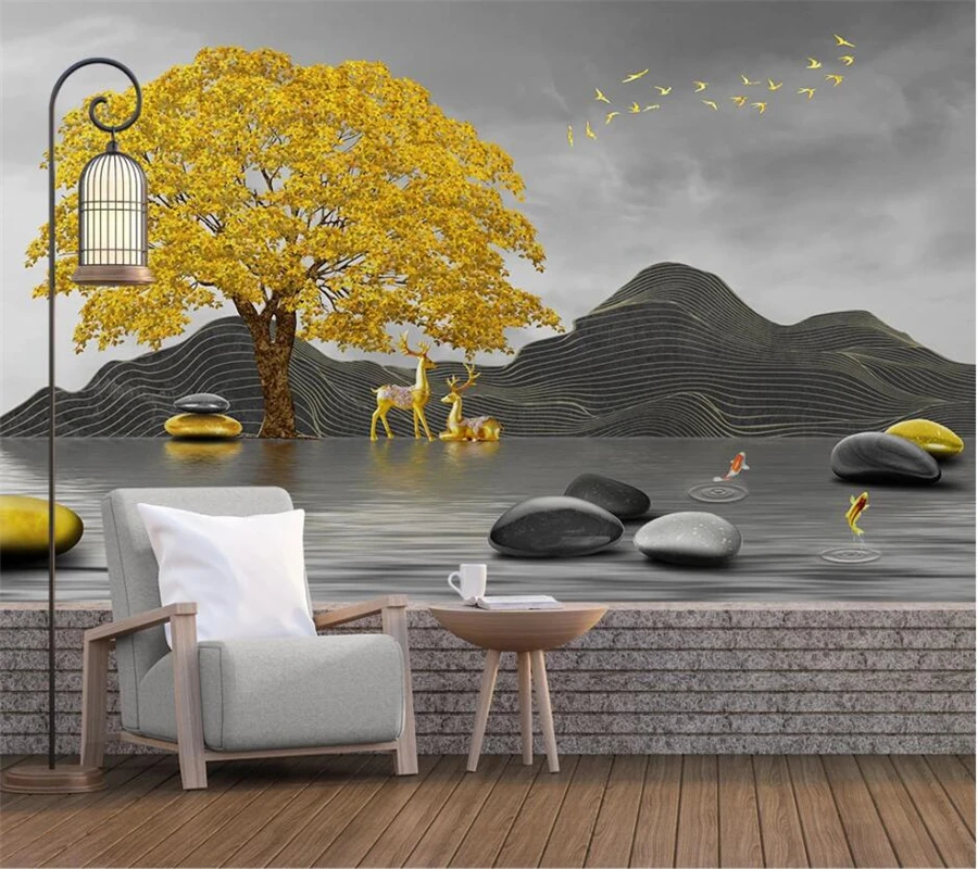 Beibehang пользовательские обои 3d Новые китайские золотые линии деревьев