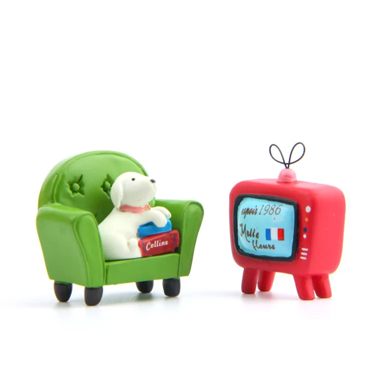 

Новинка; Лидер продаж мультфильм продукты диван просмотра ТВ щенок модель собаки фигурка игрушки суккулентные Цветочные съемки реквизит д...